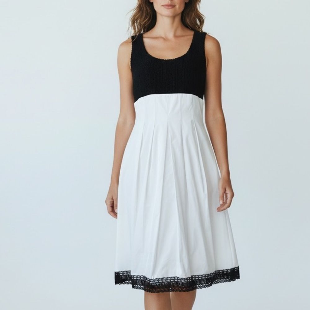 Yigal Azrouel Sleeveless Crochet Top Scoop Neck Black and White Sheath Dress 10